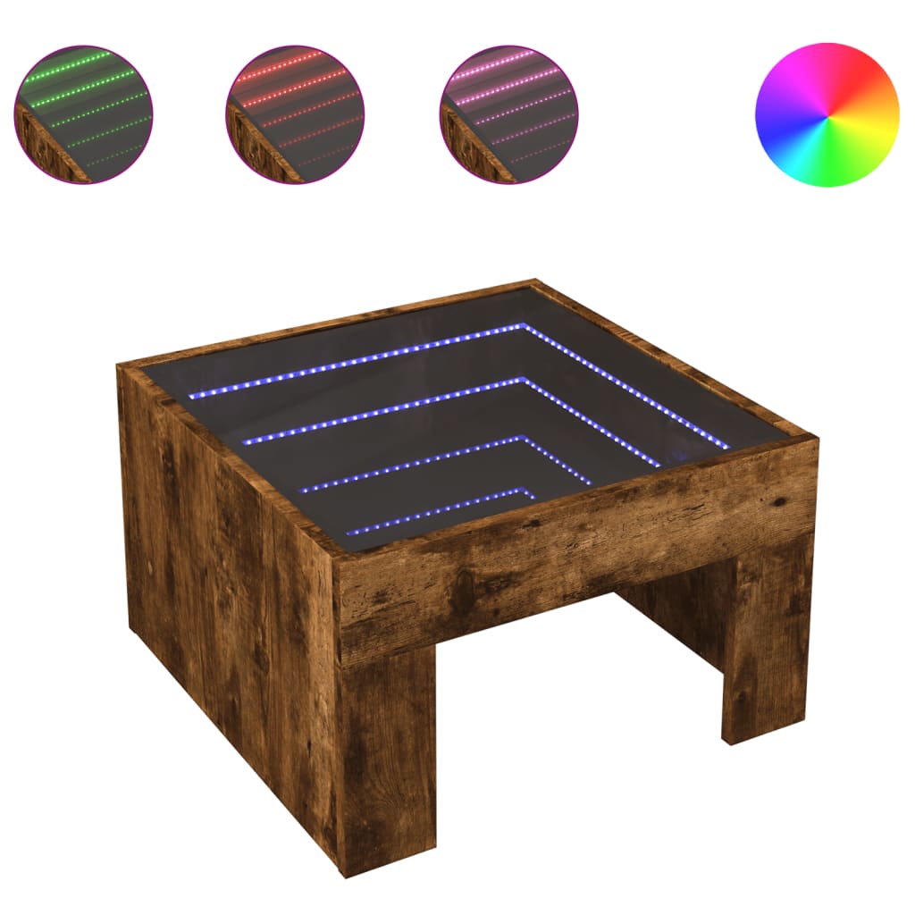 Salontafel met Infinity LED 50x50x30 cm gerookt eikenkleurig