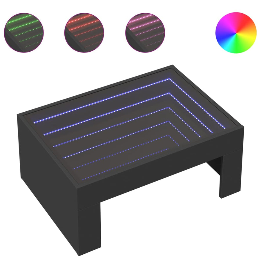 Salontafel met Infinity LED 70x50x30 cm zwart