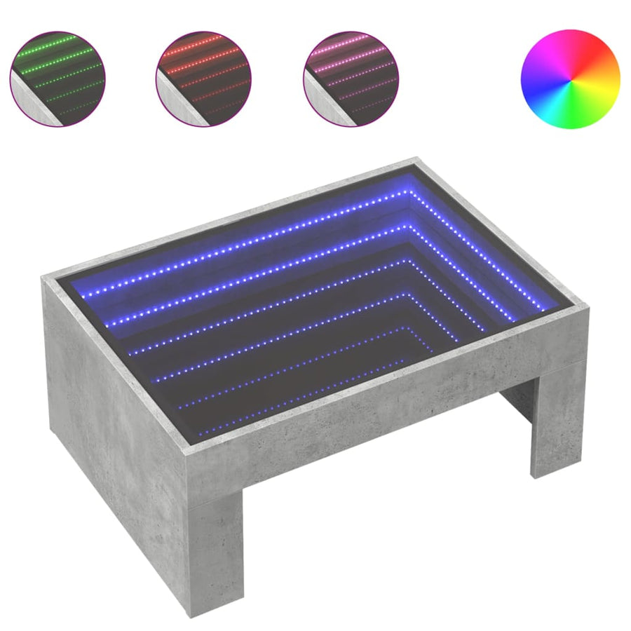 Salontafel met Infinity LED 70x50x30 cm betongrijs