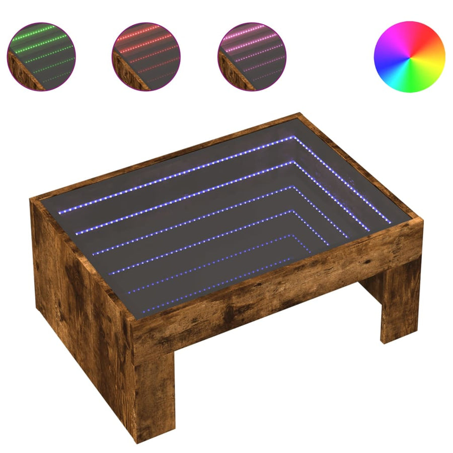 Salontafel met Infinity LED 70x50x30 cm gerookt eikenkleurig