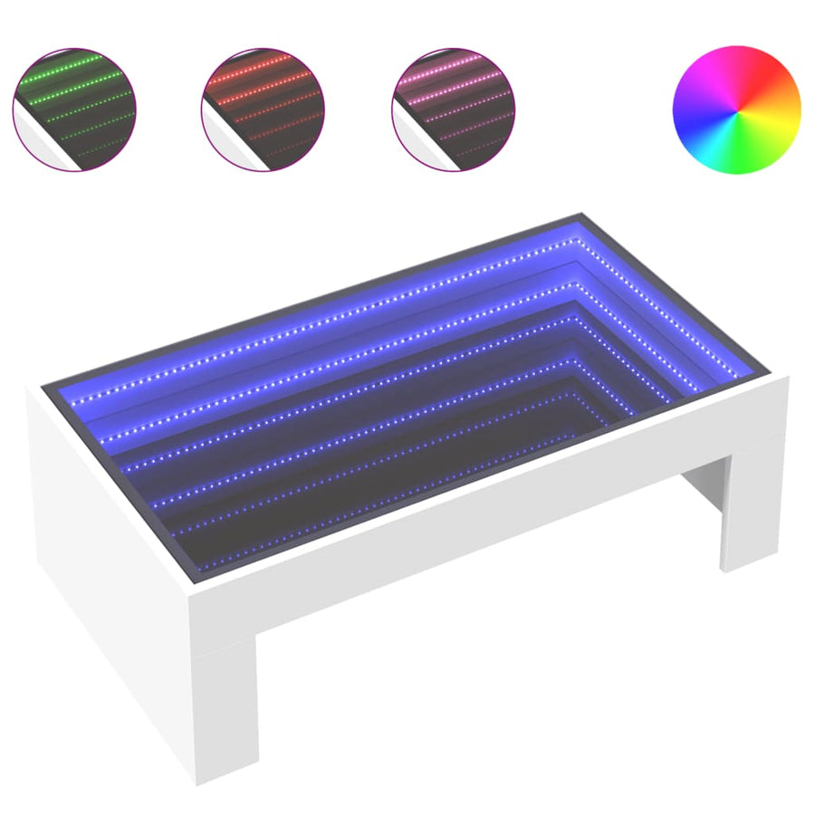 Salontafel met Infinity LED 90x50x30 cm wit