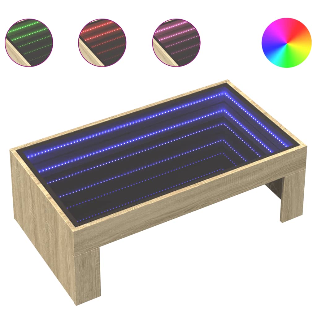Salontafel met Infinity LED 90x50x30 cm sonoma eikenkleurig