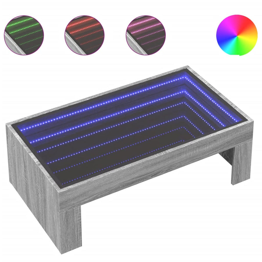 Salontafel met Infinity LED 90x50x30 cm grijs sonoma eikenkleur