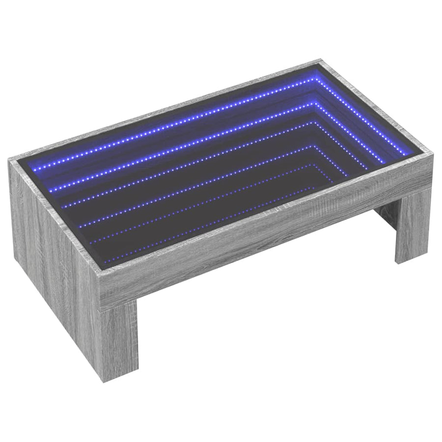 Salontafel met Infinity LED 90x50x30 cm grijs sonoma eikenkleur