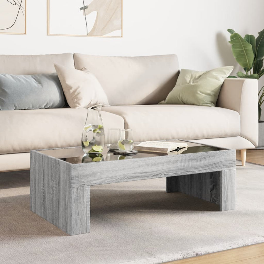 Salontafel met Infinity LED 90x50x30 cm grijs sonoma eikenkleur