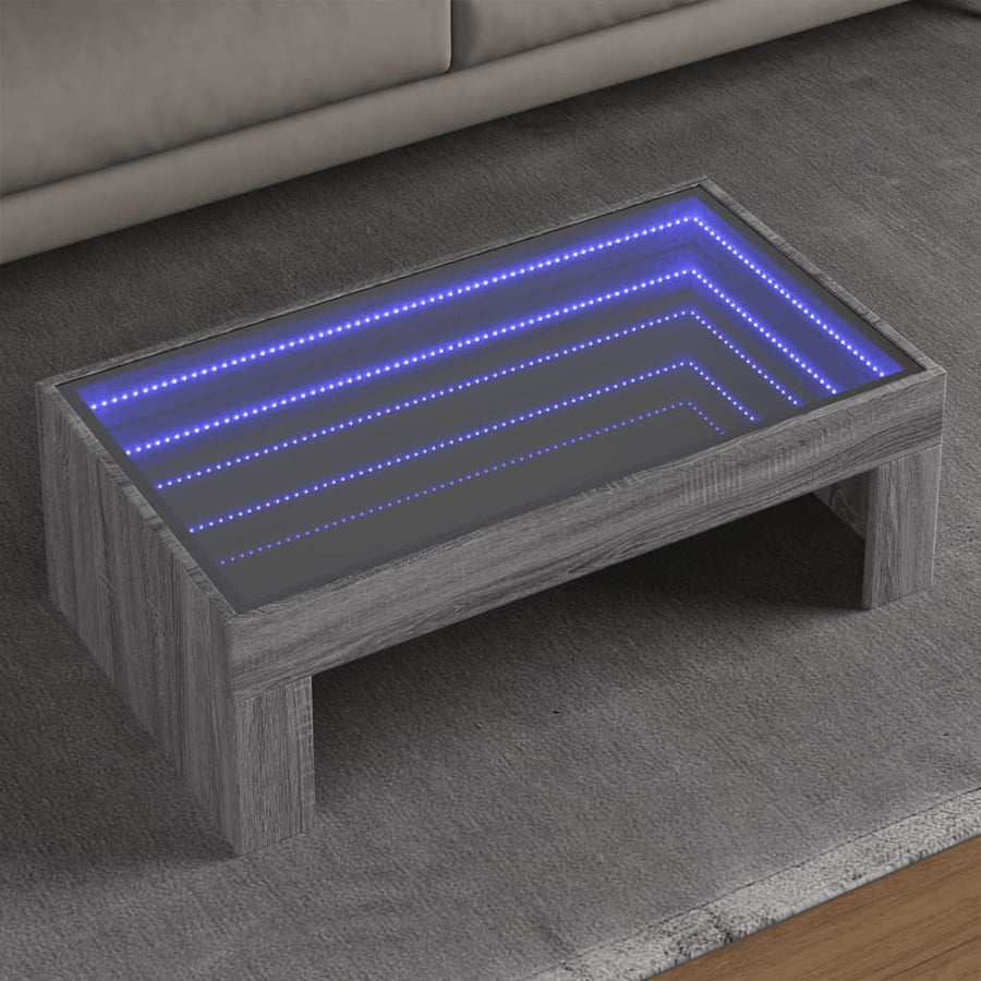 Salontafel met Infinity LED 90x50x30 cm grijs sonoma eikenkleur