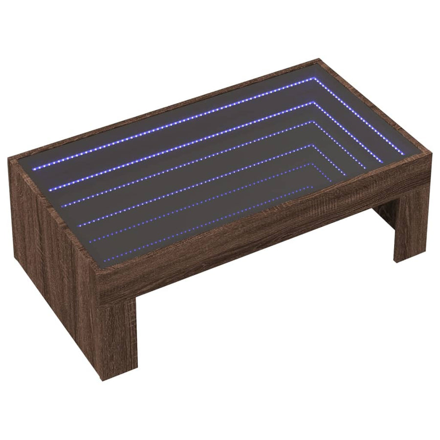 Salontafel met Infinity LED 90x50x30 cm bruin eikenkleurig