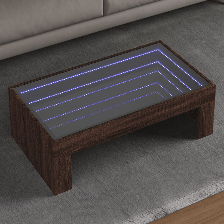 Salontafel met Infinity LED 90x50x30 cm bruin eikenkleurig