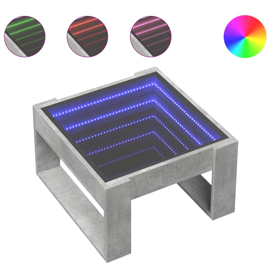 Salontafel met Infinity LED 50x53x30 cm betongrijs