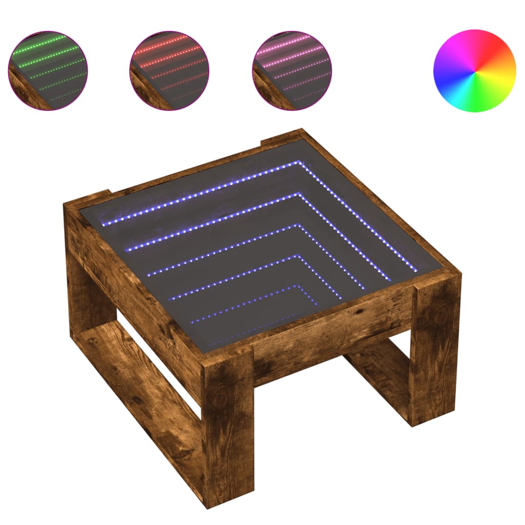 Salontafel met Infinity LED 50x53x30 cm gerookt eikenkleurig