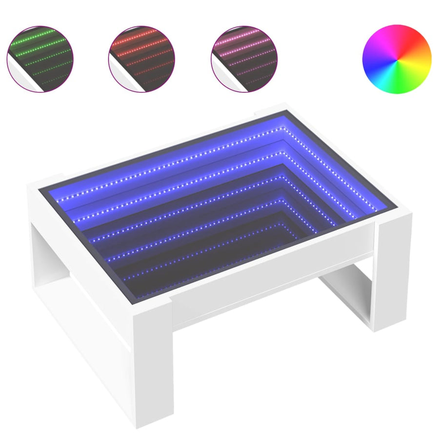 Salontafel met Infinity LED 70x53x30 cm wit