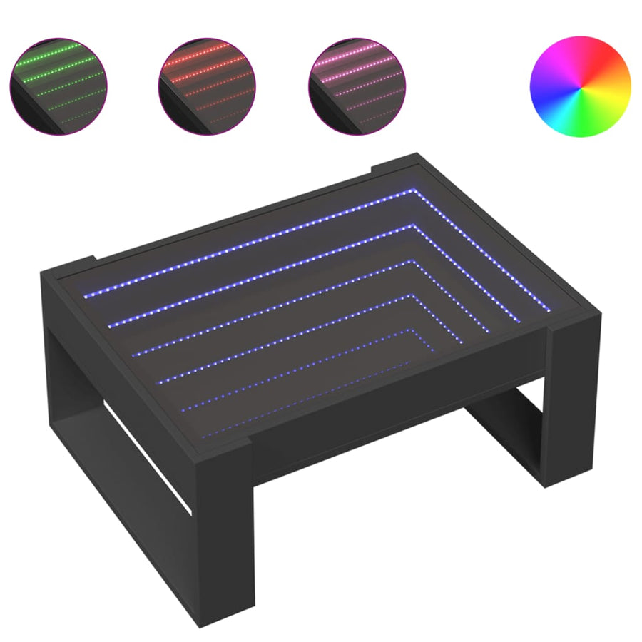 Salontafel met Infinity LED 70x53x30 cm zwart