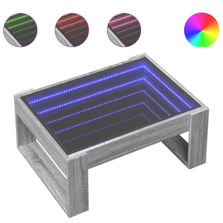 Salontafel met Infinity LED 70x53x30 cm grijs sonoma eikenkleur