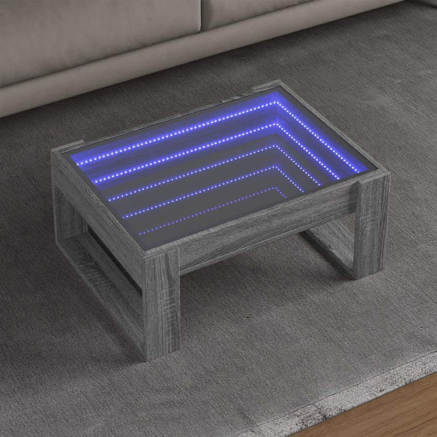 Salontafel met Infinity LED 70x53x30 cm grijs sonoma eikenkleur