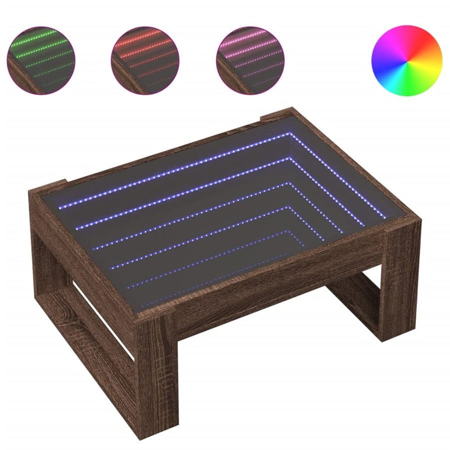 Salontafel met Infinity LED 70x53x30 cm bruin eikenkleurig