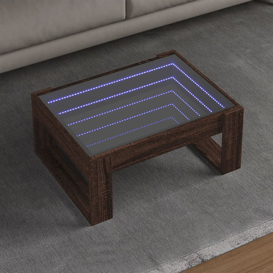 Salontafel met Infinity LED 70x53x30 cm bruin eikenkleurig