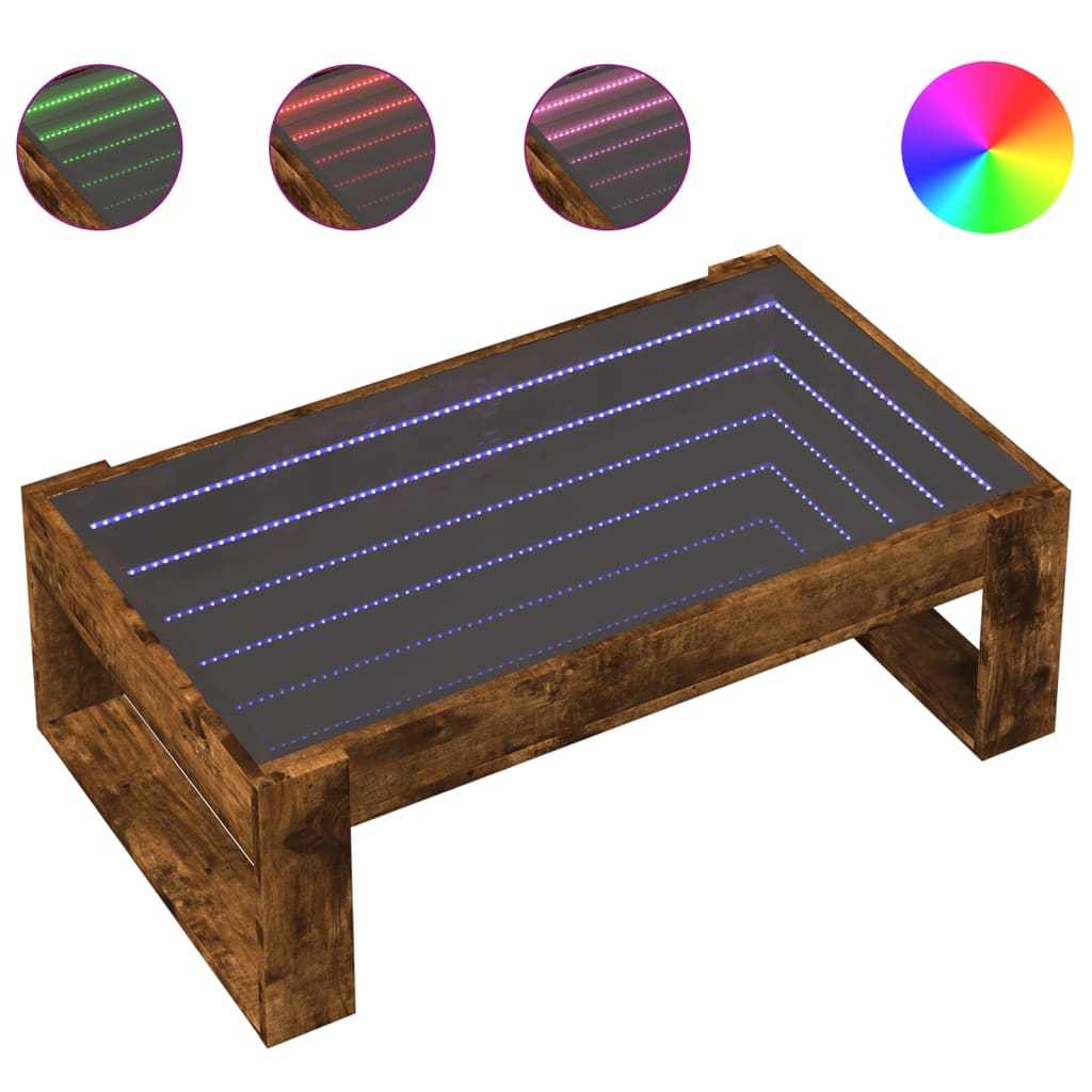 Salontafel met Infinity LED 90x53x30 cm gerookt eikenkleurig