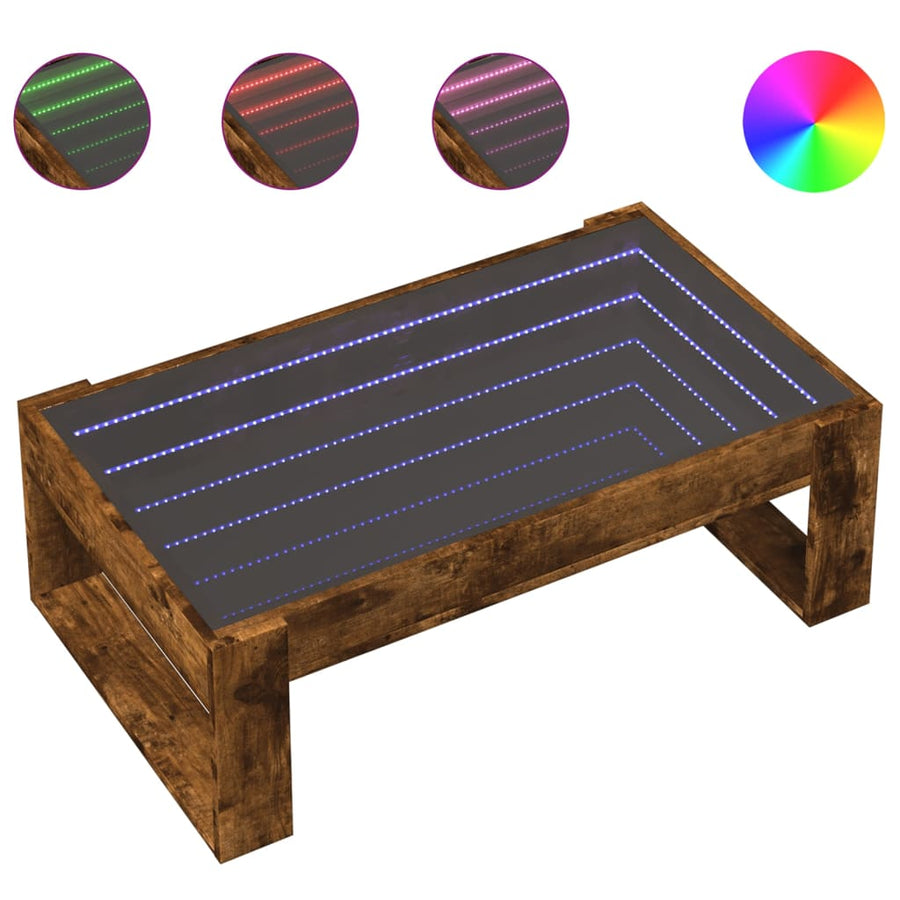 Salontafel met Infinity LED 90x53x30 cm gerookt eikenkleurig