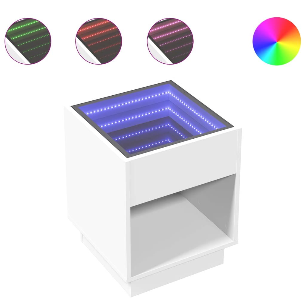 Salontafel met Infinity LED 40x40x50 cm wit