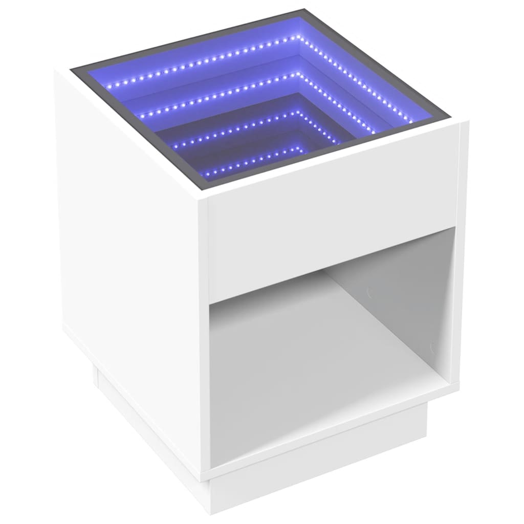 Salontafel met Infinity LED 40x40x50 cm wit