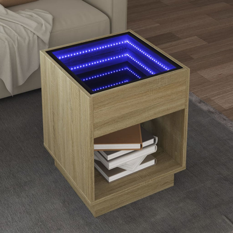 Salontafel met Infinity LED 40x40x50 cm sonoma eikenkleurig