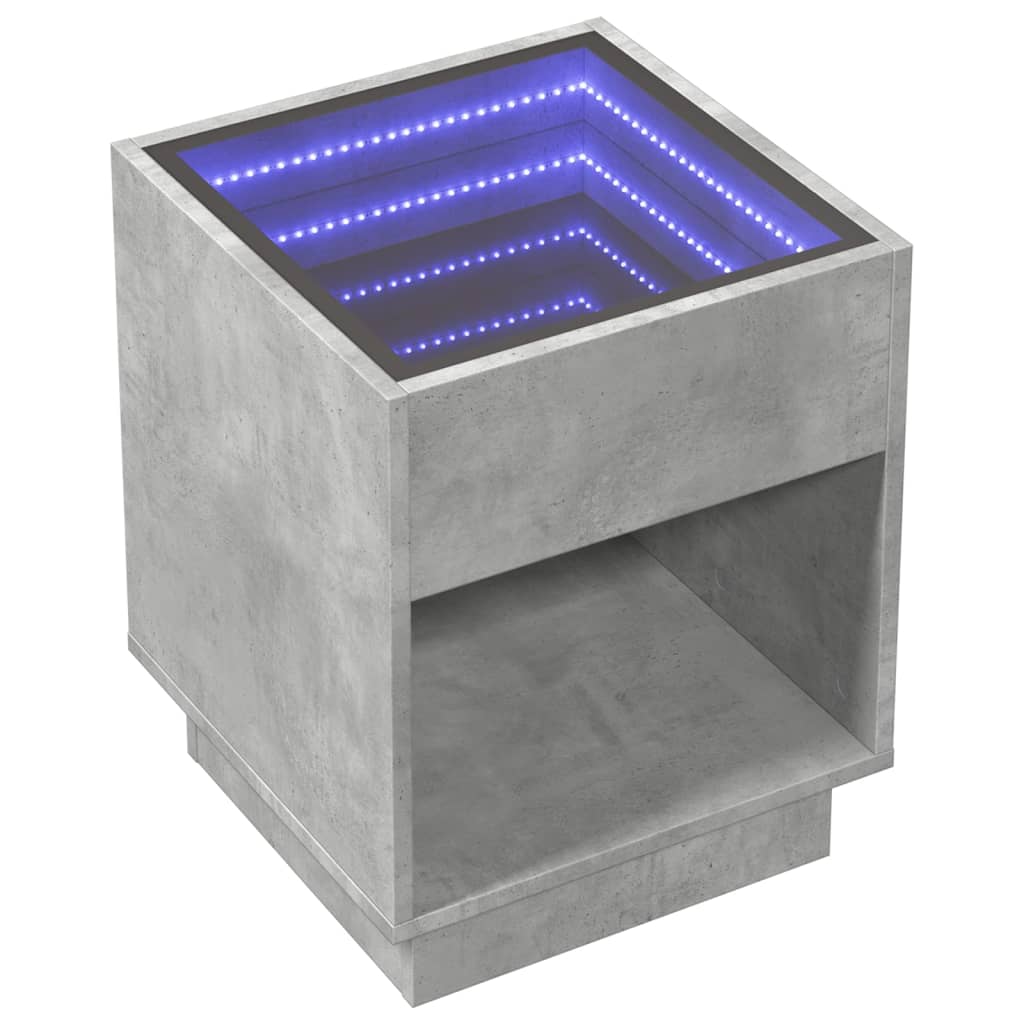 Salontafel met Infinity LED 40x40x50 cm betongrijs