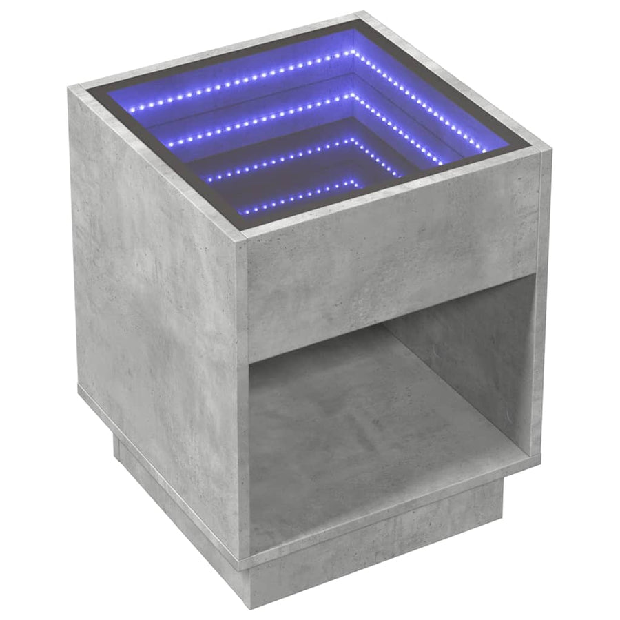 Salontafel met Infinity LED 40x40x50 cm betongrijs