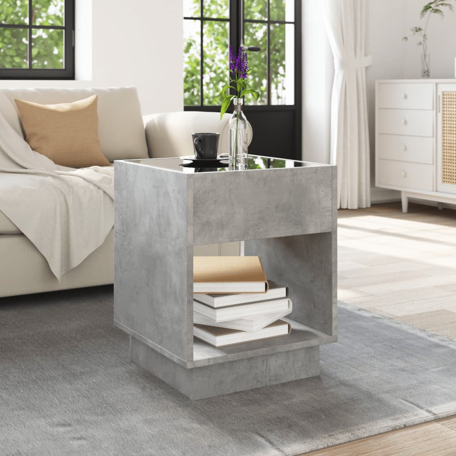 Salontafel met Infinity LED 40x40x50 cm betongrijs