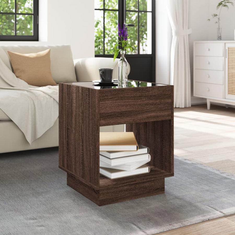 Salontafel met Infinity LED 40x40x50 cm bruin eikenkleurig