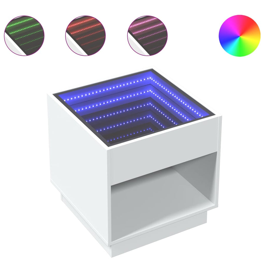Salontafel met Infinity LED 50x50x50 cm wit
