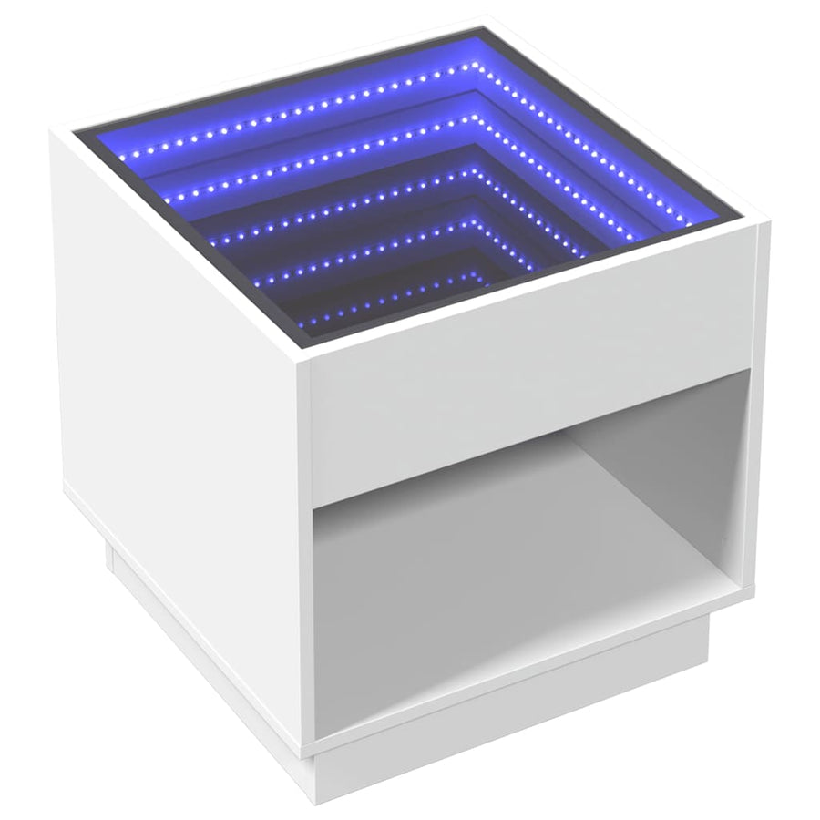 Salontafel met Infinity LED 50x50x50 cm wit