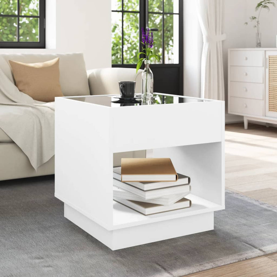 Salontafel met Infinity LED 50x50x50 cm wit