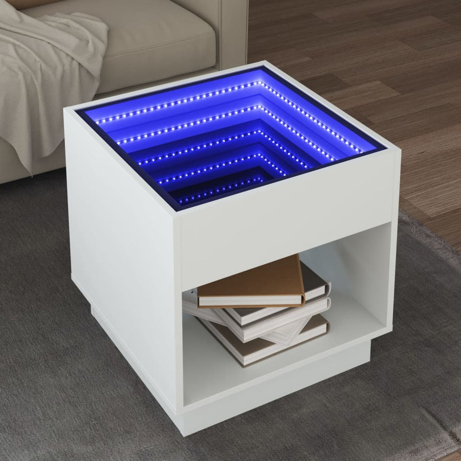 Salontafel met Infinity LED 50x50x50 cm wit