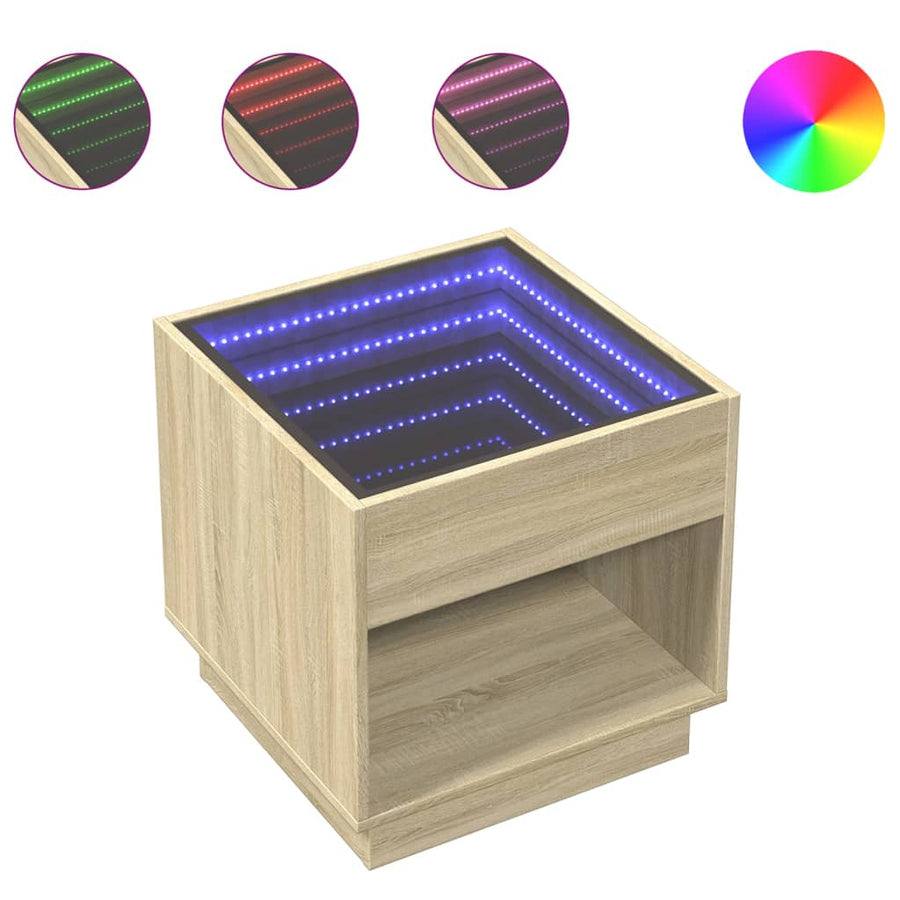 Salontafel met Infinity LED 50x50x50 cm sonoma eikenkleurig