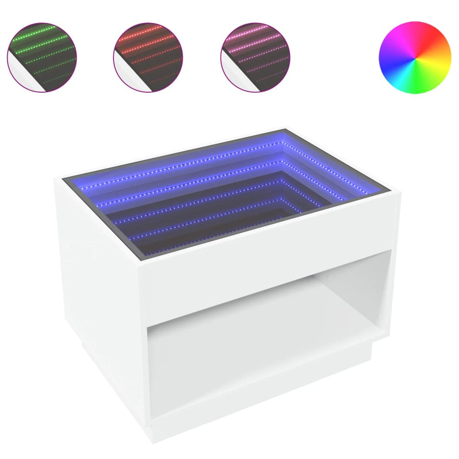 Salontafel met Infinity LED 70x50x50 cm wit