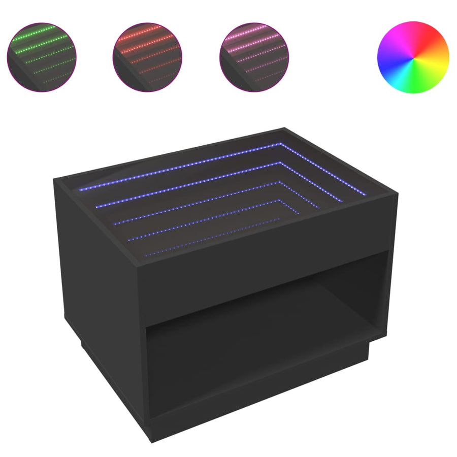 Salontafel met Infinity LED 70x50x50 cm zwart