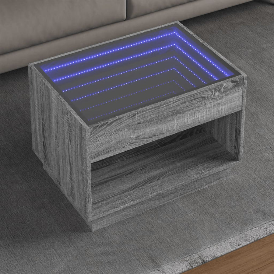 Salontafel met Infinity LED 70x50x50 cm grijs sonoma eikenkleur