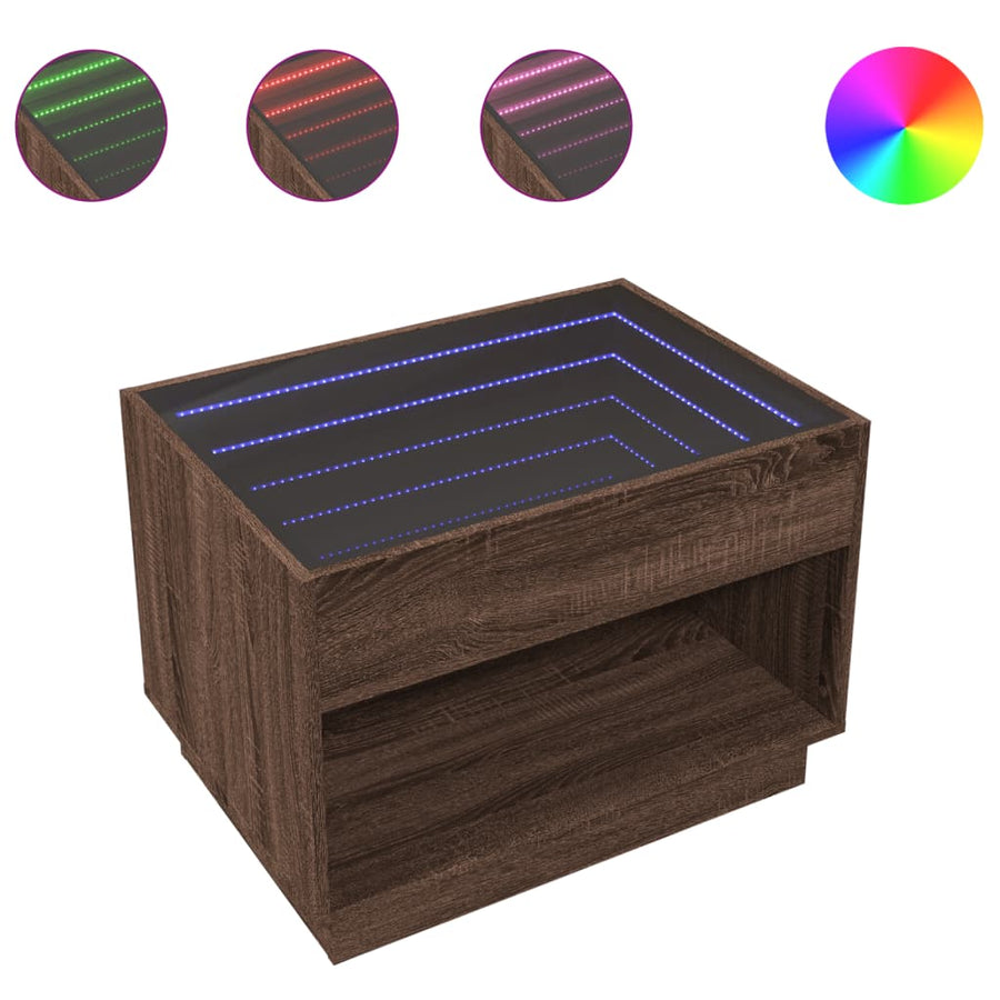 Salontafel met Infinity LED 70x50x50 cm bruin eikenkleurig