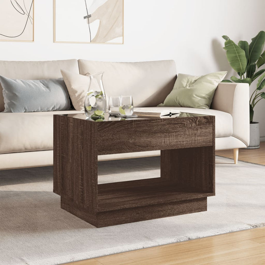 Salontafel met Infinity LED 70x50x50 cm bruin eikenkleurig