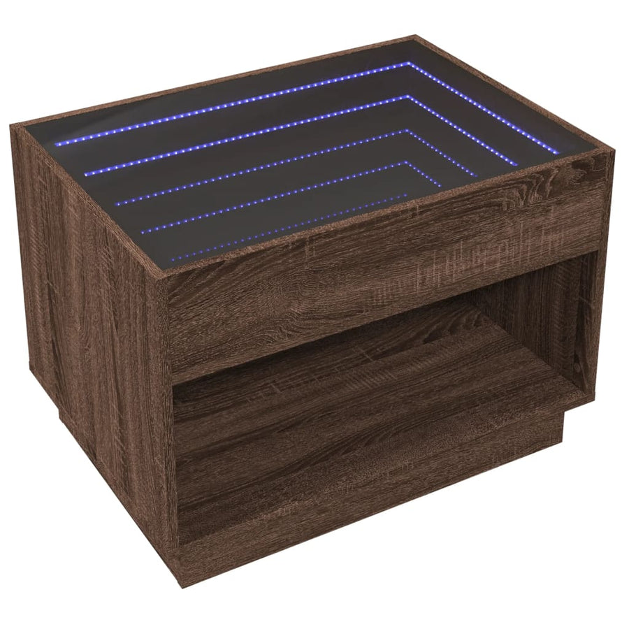 Salontafel met Infinity LED 70x50x50 cm bruin eikenkleurig