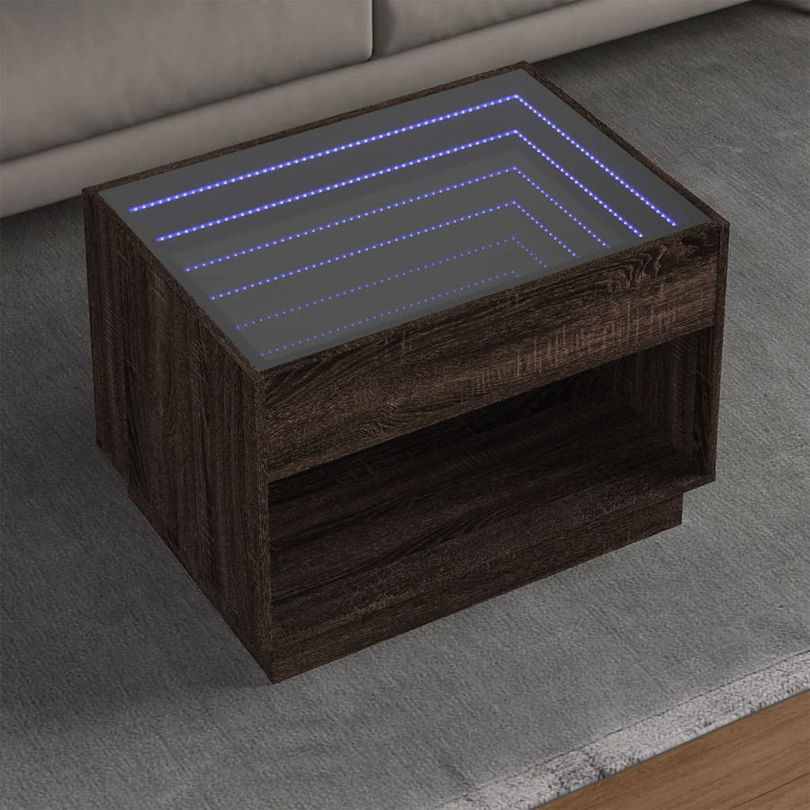 Salontafel met Infinity LED 70x50x50 cm bruin eikenkleurig