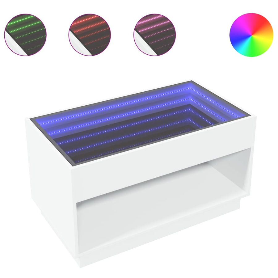 Salontafel met Infinity LED 90x50x50 cm wit