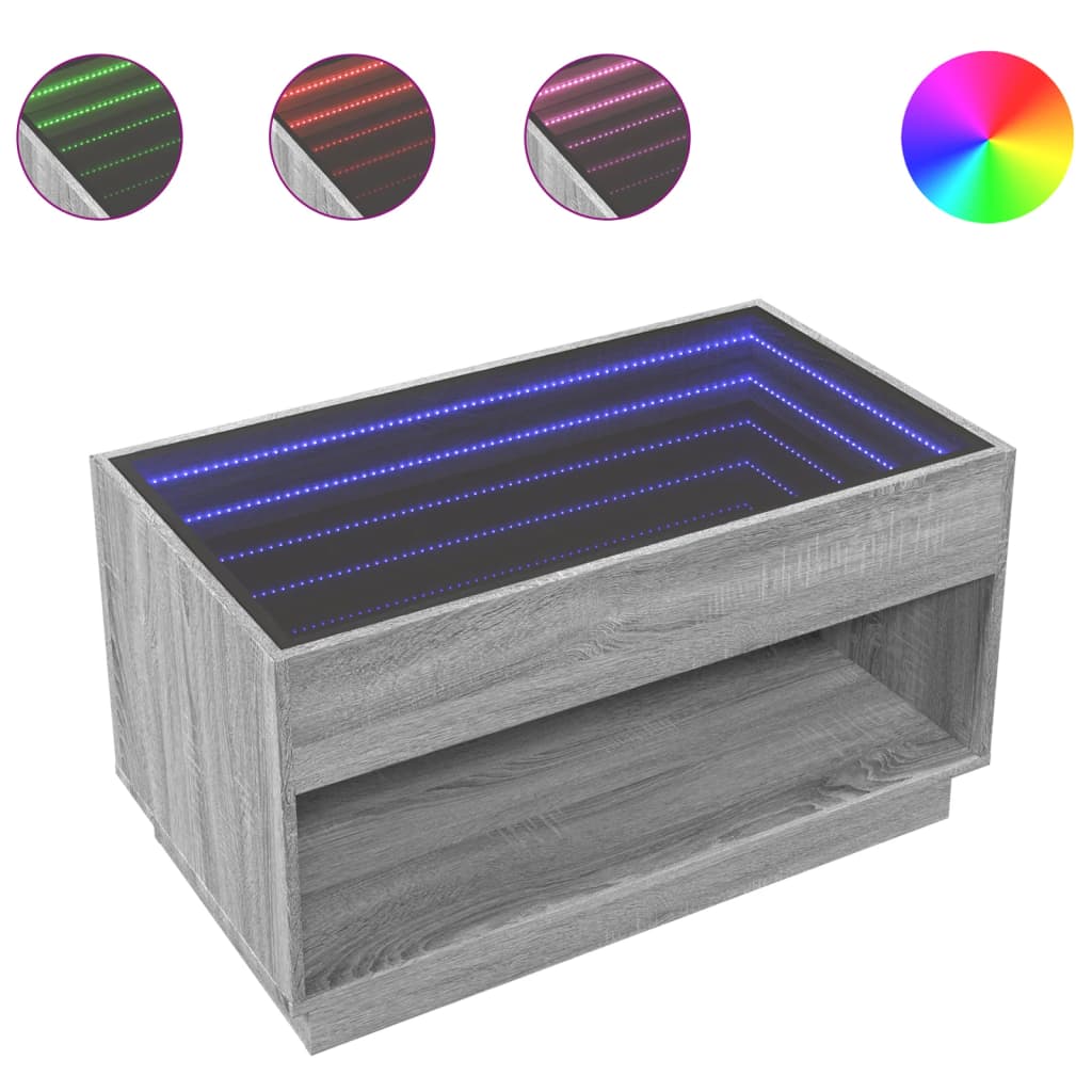 Salontafel met Infinity LED 90x50x50 cm grijs sonoma eikenkleur