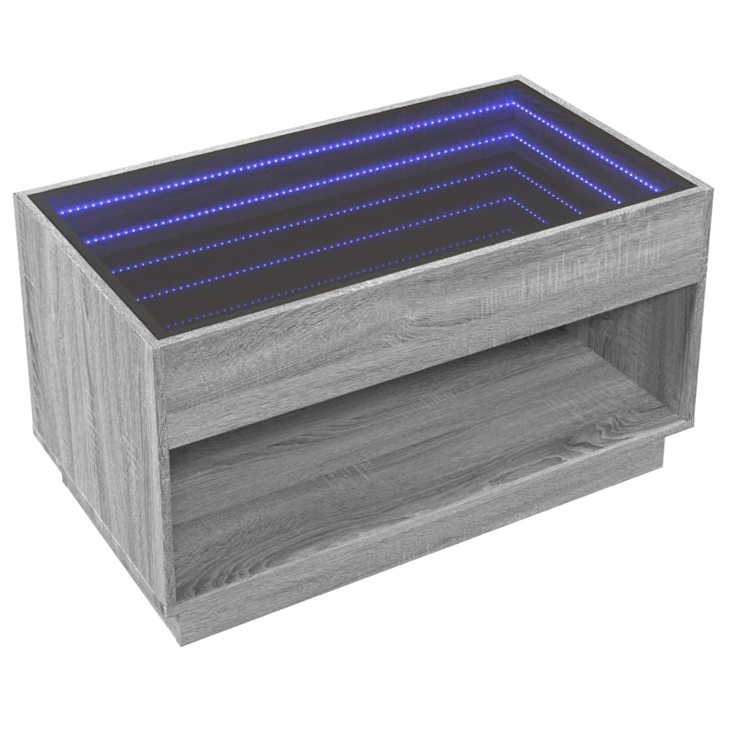 Salontafel met Infinity LED 90x50x50 cm grijs sonoma eikenkleur