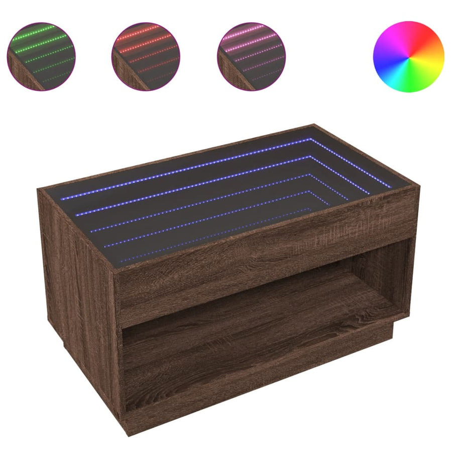 Salontafel met Infinity LED 90x50x50 cm bruin eikenkleurig