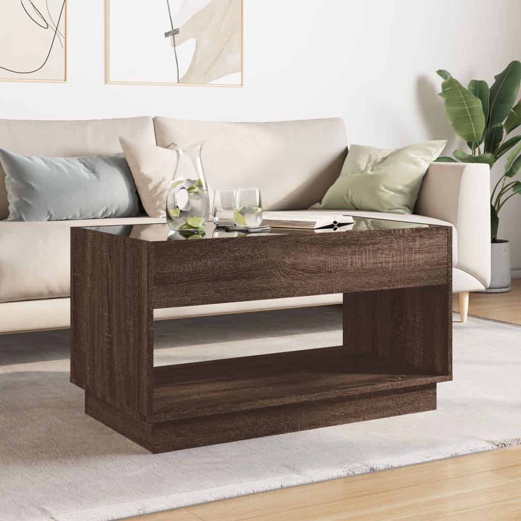Salontafel met Infinity LED 90x50x50 cm bruin eikenkleurig