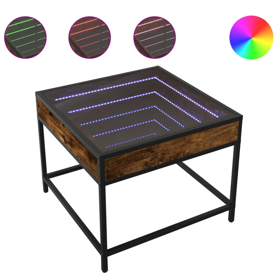 Salontafel met Infinity LED 50x50x41 cm gerookt eikenkleurig