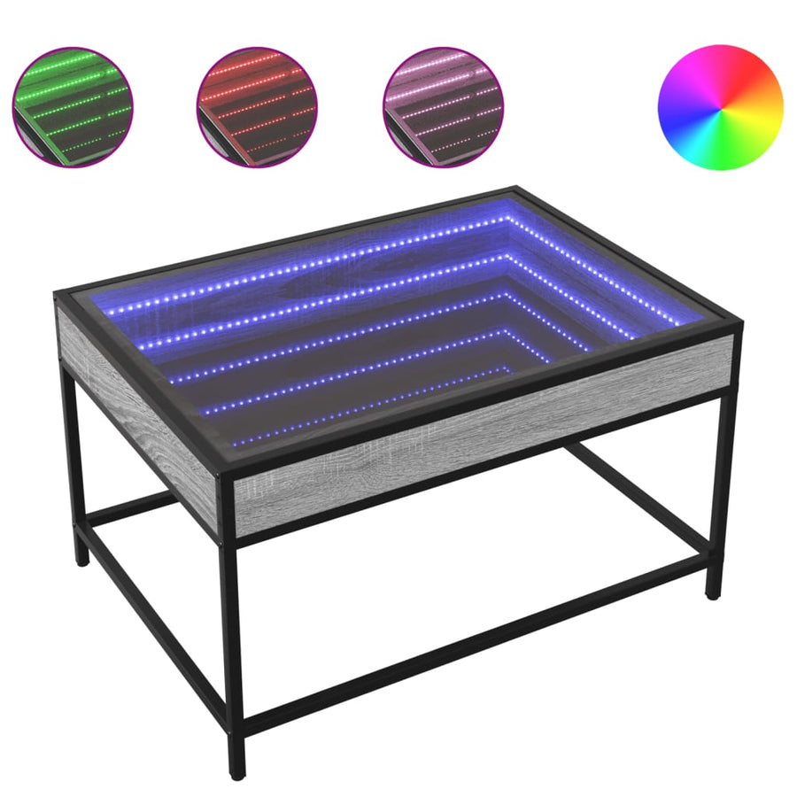 Salontafel met Infinity LED 70x50x41 cm grijs sonoma eikenkleur