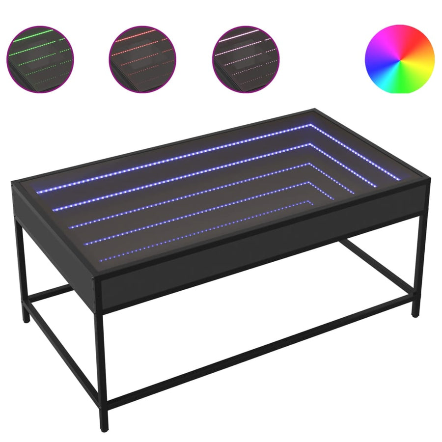Salontafel met Infinity LED 90x50x41 cm zwart