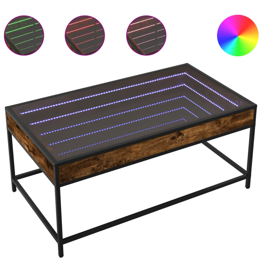 Salontafel met Infinity LED 90x50x41 cm gerookt eikenkleurig